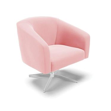 Imagem de Cadeira Sala De Jantar Giratória Base Cromada Stella Suede D03 - D`rossi Cor Rosa Bebê