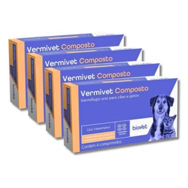 Imagem de Kit 4 Caixas Vermífugo Vermivet Composto - 4 Comprimidos 600mg Cada - 