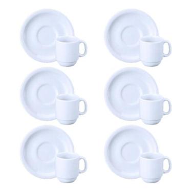 Imagem de Kit 6 Xícaras De Café C/ Pires 70ml Porcelana Branca Schmidt - Porcela
