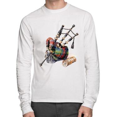 Imagem de Camiseta Algodão Gaita de Foles Manga Longa - Foca na Moda, Branco, M