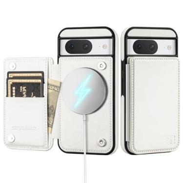 Imagem de SkyEagle Capa carteira para Google Pixel 8A com suporte para cartão compatível com suporte Magsafe com bloqueio de RFID, compartimentos para cartão de crédito, couro PU, homens e mulheres, capa de