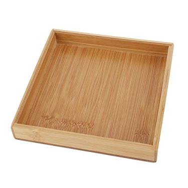 Imagem de Bandeja Retangular de Bambu para Servir Comida, Estilo Japonês Elegante para Restaurante, Home Office, Hotel (19,3 * 19,3 * 3 centímetros)