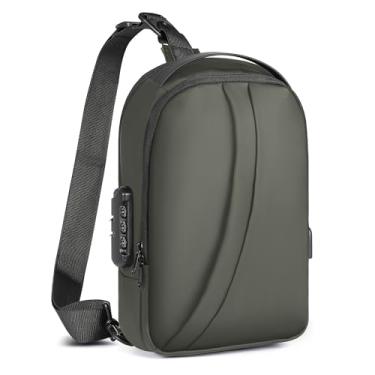Imagem de VALUEQLO Bolsa tiracolo masculina com trava antifurto, à prova d'água, bolsa de ombro com porta de carregamento USB, Verde militar, Small
