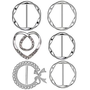 Imagem de 6 peças clipe de anel de seda clipe camiseta clipes de gravata para mulheres moda anel de metal cachecóis fecho fivela de cintura para camisas roupas prata liga de zinco anel, small 1.38 inches , large 1.57 inches, Liga metálica, clipe de anel de lenço de seda