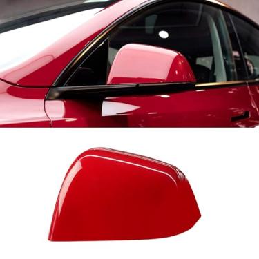 Imagem de OWITAT Compatível com capa de espelho Tesla Model Y 2020 2021 2022 2023 2024, substituição de capa de espelho retrovisor lateral do motorista esquerdo para acessórios modelo Y, vermelho