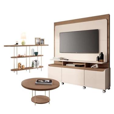 Imagem de Estante Home Theater Quantum Off White Castanho e Aparador Infinity e 