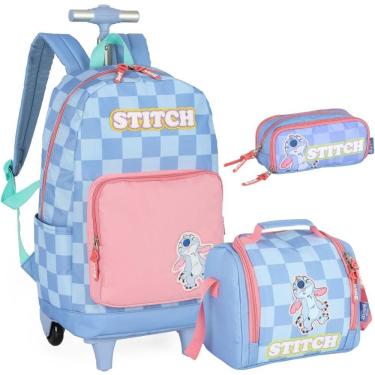 Imagem de Kit Mochila De Rodinhas Stitch Disney Luxcel Mc47736Sc Azul