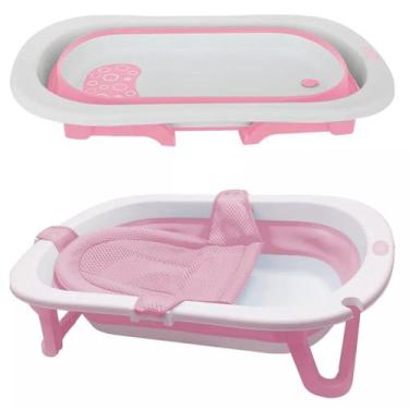 Imagem de Banheira De Bebe Dobrável Retrátil Baby 31L Rosa C/ Almofada - DM Toys