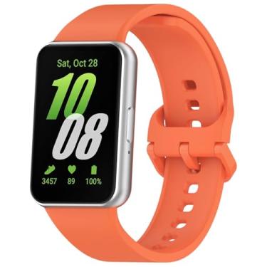 Imagem de Eiavike Pulseira esportiva de silicone para Samsung Galaxy Fit 3, pulseira de reposição ajustável para Galaxy Fit 3 SM-R390 feminino e masculino (laranja)
