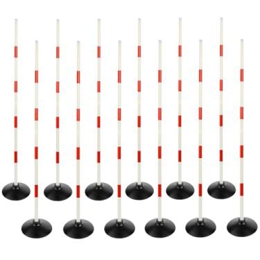 Imagem de ASENVER Conjunto de bastões de agilidade de futebol vermelho-branco base de borracha bastão de drible vara de aviso de trânsito mastro de treinamento multifuncional (12 pés, pacote com 12)