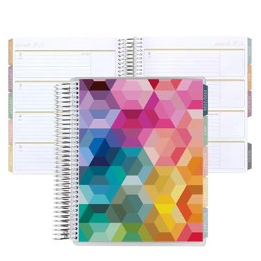 Imagem de Erin Condren Agenda de vida em espiral de 12 meses (julho de 2025 a junho de 2026), calendário semanal e mensal de 17,78 x 23 cm, papel de peso de texto de 36 kg, capas hexagonais, tema de buquê