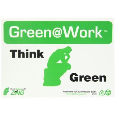 Imagem de Zing Placa de conscientização ambiental, cabeçalho "verde no trabalho", pense verde" com foto, 25,4 cm de largura x 17,7 cm de comprimento, plástico reciclado, preto/branco/verde (pacote com 1)