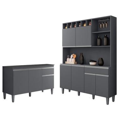 Imagem de Cozinha Compacta Alice E Balcão Gabinete Com Tampo Tatiane 120cm Cinza - Ajl Móveis