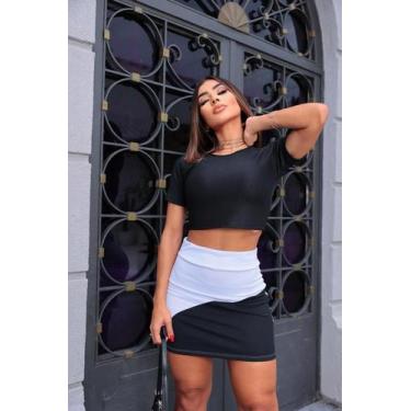 Imagem de Conjunto Cropped Saia Duas Cores Onda Manga Curta Novidade - NM BOUTIQ