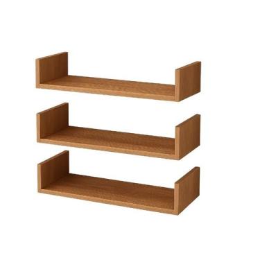 Imagem de Kit 3 prateleiras u- 50x15 madeirada nichos livros revistas quarto coz
