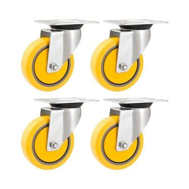 Imagem de Kit 4 un rodízio roda giratório pvc amarela 3" 76mm - VONDER
