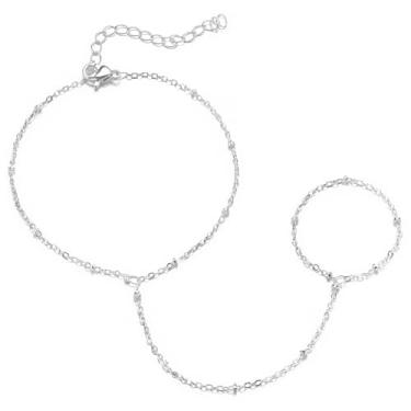 Imagem de Emibele Pulseiras de ouro para mulheres, corrente de mão banhada a ouro 18K, pulseira de corrente de aço inoxidável não manchada com anel de dedo, joias modernas ajustáveis, presentes de aniversário e