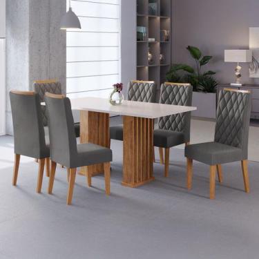 Imagem de Mesa de Jantar 6 Lugares Azura Ripado Mel/Blonde/Cinza - Viero Móveis,