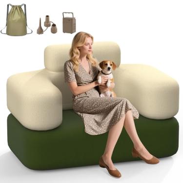 Imagem de CACSPS Sofá inflável portátil com bomba embutida - Sofá inflável multifuncional durável para acampamento, ao ar livre, viagens, quintal doméstico (individual)