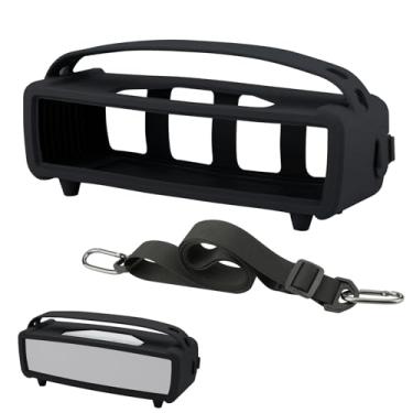 Imagem de TXEsign Capa de silicone para alto-falante portátil Bose SoundLink Mini/Mini II, bolsa protetora para transporte de viagem com alça de ombro, plugue antipoeira para Bose SoundLink Mini II (preto)