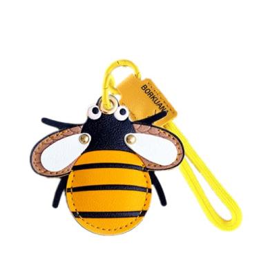 Imagem de Capa de couro compatível com AirTag, linda capa protetora com chaveiro e cordão, antiarranhões, rastreador GPS para chaves, bolsa, animais de estimação (abelha)