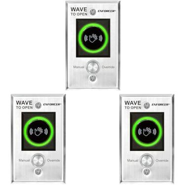 Imagem de Seco-Larm SD-927PKC-NEVQ Pacote com 3 sensores Enforcer Wave-to-Open com botão de substituição manual, placa de aço inoxidável, área de sensor iluminada por LED, alcance ajustável, duplo 12-24VAC/VDC