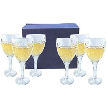 Imagem de Amlong Crystal Taças de vinho tinto ou branco com corte gravado sem chumbo, conjunto de 6