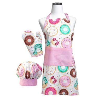 Imagem de Handstand Kitchen Conjunto infantil de avental, luva e chapéu de chef com estampa caprichosa 100% algodão - Donut Shoppe