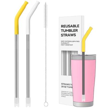 Imagem de Soledea Pacote com 2 canudos de metal reutilizáveis, canudos de aço inoxidável com ponta de silicone para copo de 590 ml, canudo de substituição longo para YETI, STANLEY, US Acrylio, BJPKPK, Simple