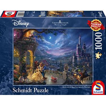 Imagem de Schmidt Jogos 59484 Thomas Kinkade, Disney A Bela e a Fera, Dança ao Luar, Quebra-cabeça de 1000 peças