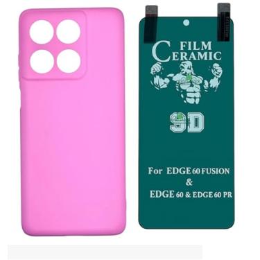 Imagem de Compativel com Moto Edge 60 Fusion - Capinha Capa Veludo Emborrachada Rosa Bebe + Pelicula de Ceramica 9d