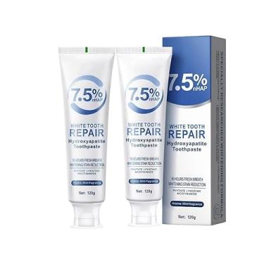 Imagem de 2 unidades de pasta de dente de hidroxiapatita para proteção do esmalte e fortalecimento dos dentes, fórmula sem flúor para dentes brancos, menta suave reduzindo o risco de cáries e erosão, hálito