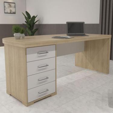 Imagem de Mesa para Escritório Tamburato 4 Gavetas 180 Cm Carvalho/Branco - Arta