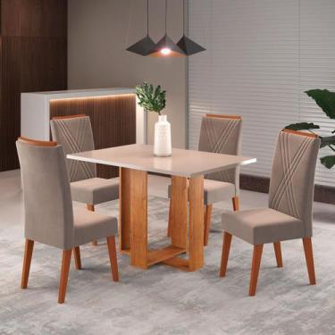 Imagem de Mesa de Jantar 4 Lugares Nivus Mel/Blonde/Perola - Viero Móveis, Bege,