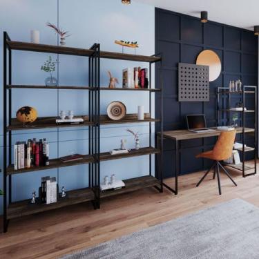 Imagem de Conjunto Home Office Estilo Industrial 3 Peças Rush Dark/Preto - Pnr M