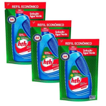 Imagem de Kit algicida choque refil 03 unidades elimina agua verde  piscina hth 