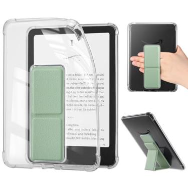 Imagem de iDLEHANDS Capa transparente para tablet de 7 polegadas – Capa transparente de TPU ultra fina e leve com alça de mão e suporte, não compatível com Kobo Clara, verde sálvia