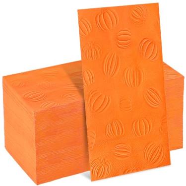 Imagem de Kochorie 100 guardanapos de abóbora de outono de Ação de Graças, papel descartável, guardanapos decorativos para convidados, 19 x 10 cm, colheita de outono, laranja, abóbora, toalhas de mão para