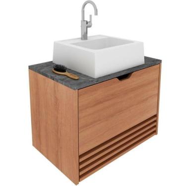 Imagem de Gabinete De Banheiro 60 Cm 1 Porta Com Cuba Sâmia Amêndoa/mármore Luna