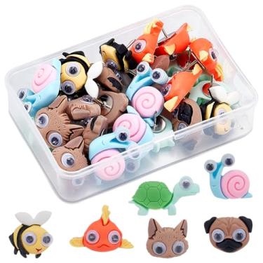 Imagem de WADORN 30 alfinetes de resina fofos animais tachas de polegar cores mistas tartaruga caracol abelha cachorro peixe placa de cortiça tachas divertidas pinos decorativos para quadro de avisos quadros de