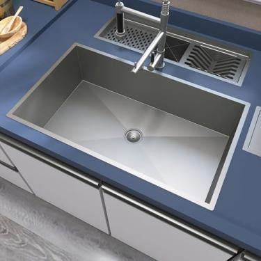 Imagem de Cuba Pia de Cozinha Inox Escovado, Cuba Única Grande, 70cm x 40cm, com Torneira Flexível