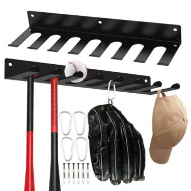Imagem de Suporte de parede para tacos de beisebol, suporte de taco de softbol com 4 mosquetões, comporta 14 tacos, rack de armazenamento de equipamentos esportivos de metal, suporte na parede ou clipe na cerca