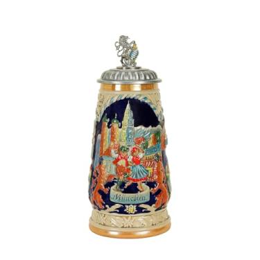 Imagem de Caneca de cerveja 1.0L com tampa de estanho Matel Aço Baviera Alemanha Oktoberfest Tankard Eagle Bierkrug Copo Chifre Caneca de café Stine Ornamentos de Natal Deutschland Bayern