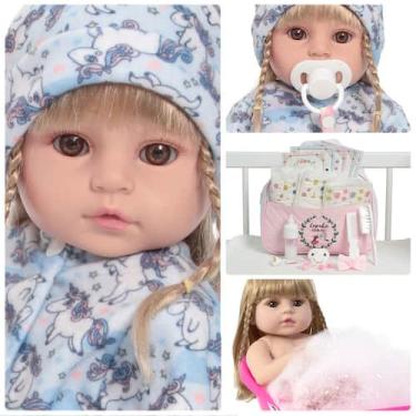 Imagem de Boneca Reborn Loira Princesa Pode Molhar Com Kit Acessórios - Cegonha 