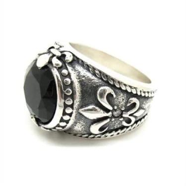 Imagem de Anel Templário Ônix Flor De Lis Prata De Lei 20173 On - Shop das Pedra