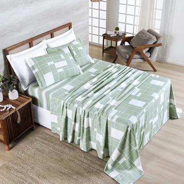 Imagem de Jogo Cama Lençol Belle Casal Padrão 400 Fios Estampado 4 Peças Quadriculado Verde