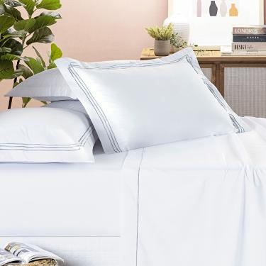 Imagem de Jogo Cama Lençol Trivio Queen 400 Fios Bordado Fronhas Aba Americana 4 Peças Branco