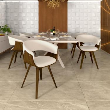 Imagem de Cadeira Decorativa para Sala de Jantar Ohana Fixa Linho Bege G56 - Gran Belo