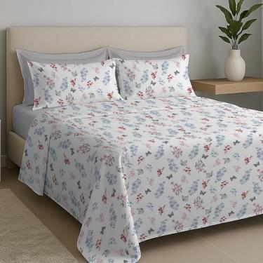 Imagem de Jogo de Cama 100% Algodão 4 Peças Lençol Percal Antiácaro Respirável, Doce Sono - Bem Lunar (Cinza Borboleta, Queen)