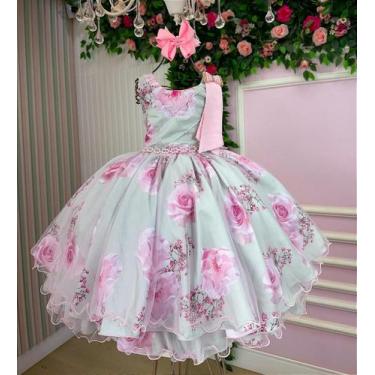 Imagem de Vestido Infantil Verde Claro Florido Celina Festa Luxo - Fabuloso Atel